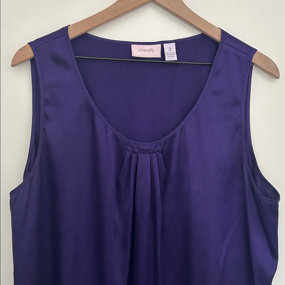 Chicos Shirt Womens Purple Sleeveless Scoop Neck Tank Top Pleated Casual Size 3 - Picture 3 of 9